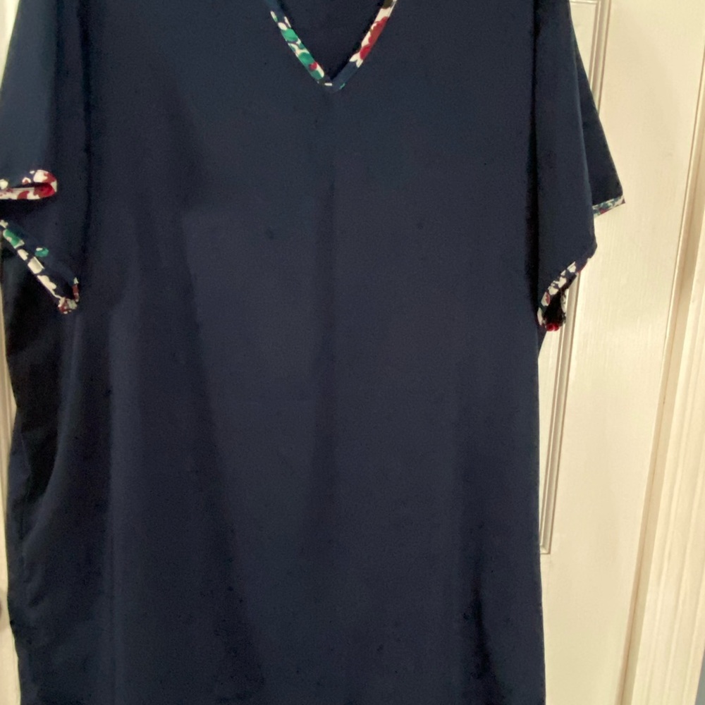 Women’s Navy Blue V-Neck Long Night Shirt